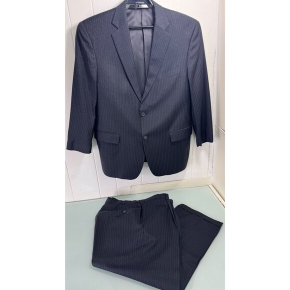 Hart Schaffner Marx 2 Piece Suit 44S Blazer 37X26 Pinstripe Black 2 Button